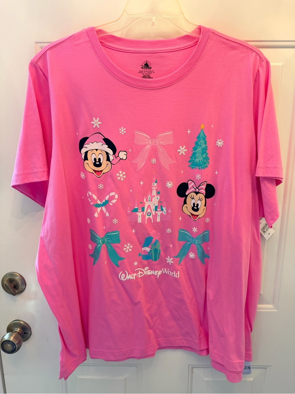 Disney - Hot Pink Minnie & Mickey Holiday Graphic Tee
